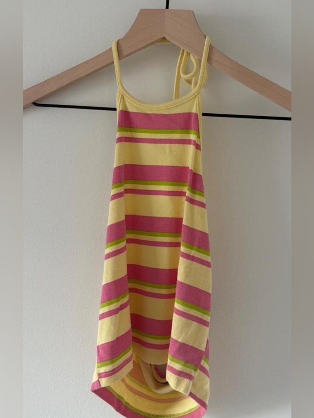 Bershka Yellow Striped Halter Top with Pink & Lime Accents Small NWT